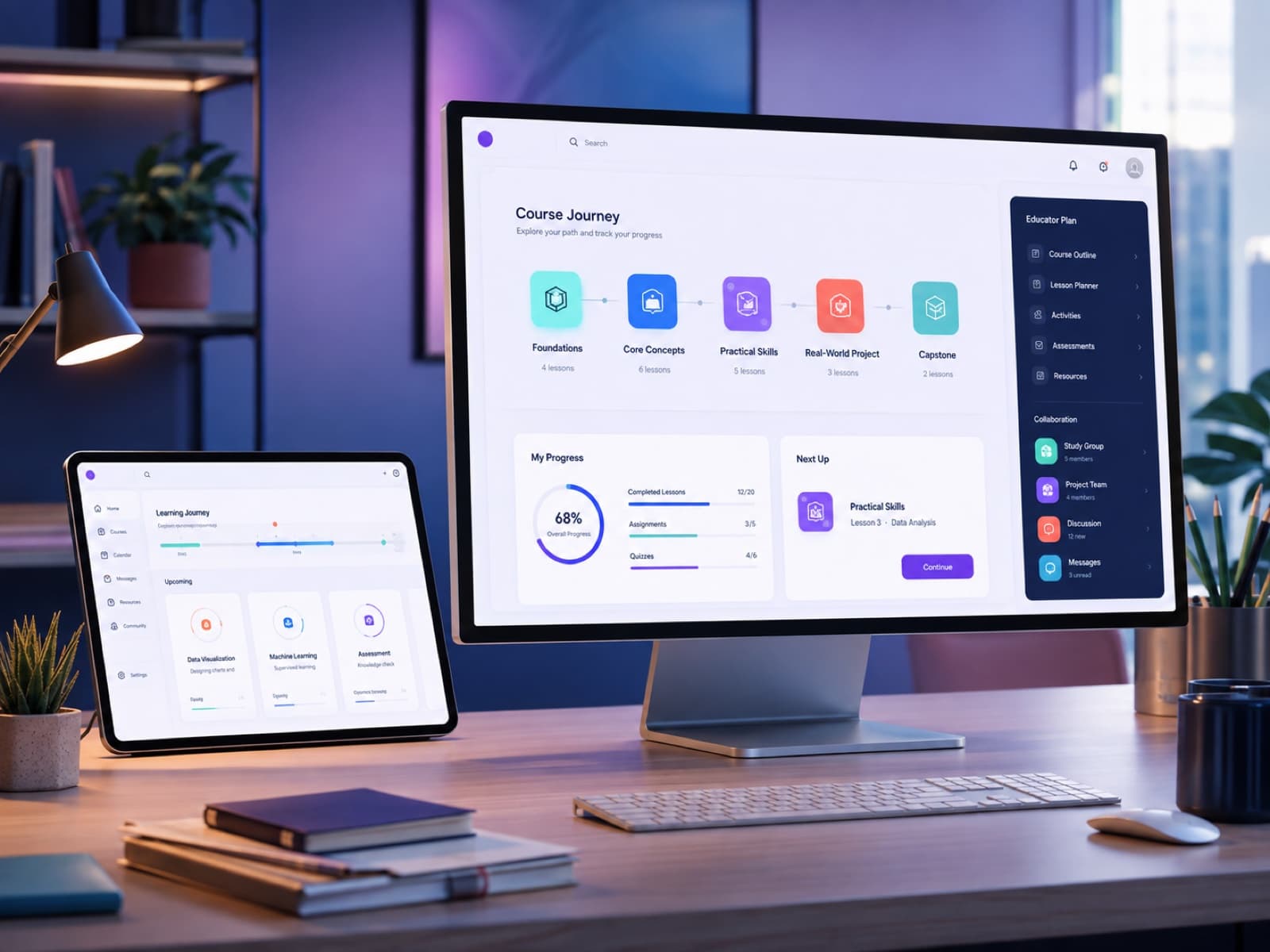 Connected education platform showing learning journeys, educator planning, student progress, and secure collaboration