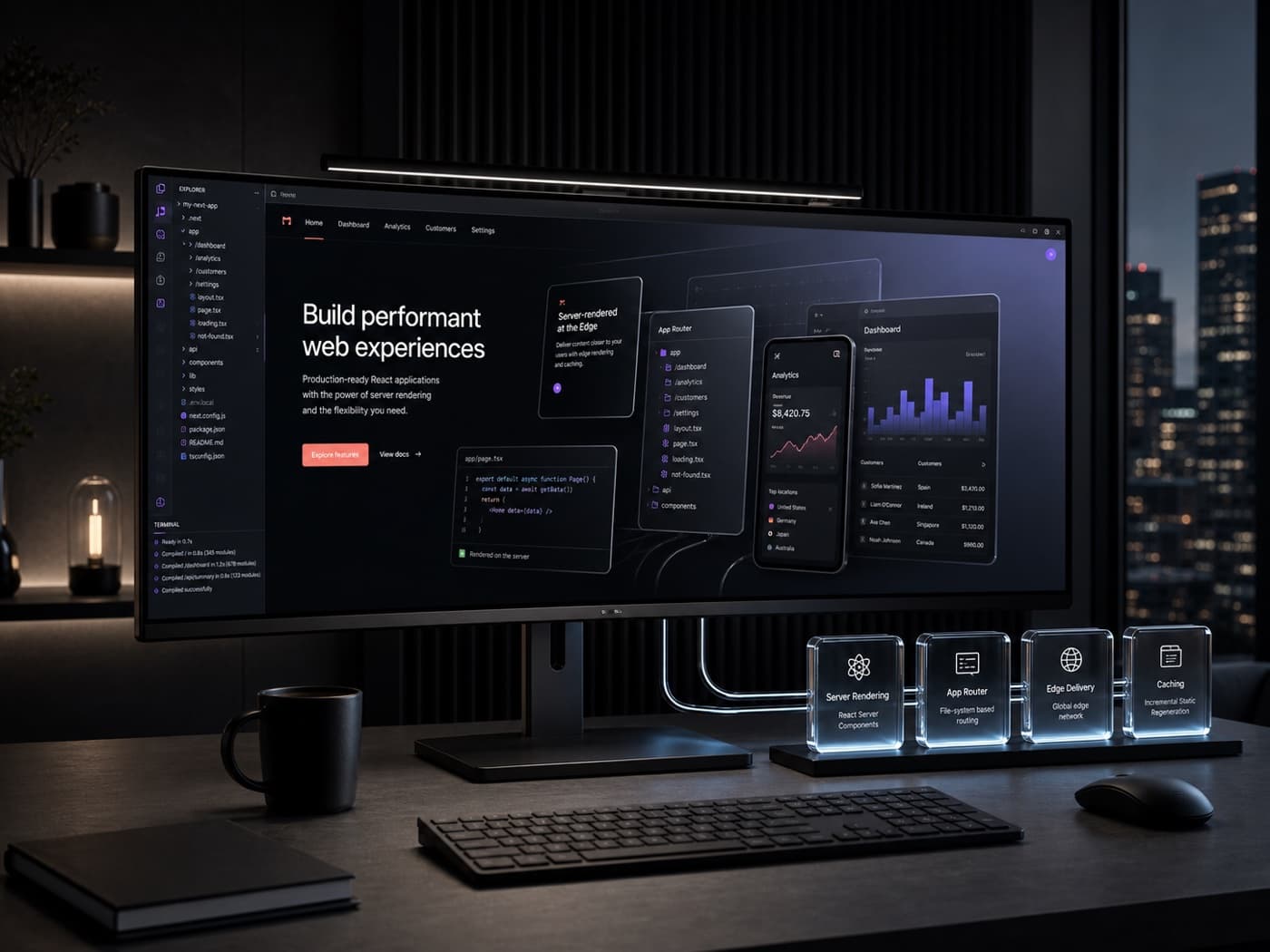 Next.js workspace with responsive application views and a full-stack delivery architecture