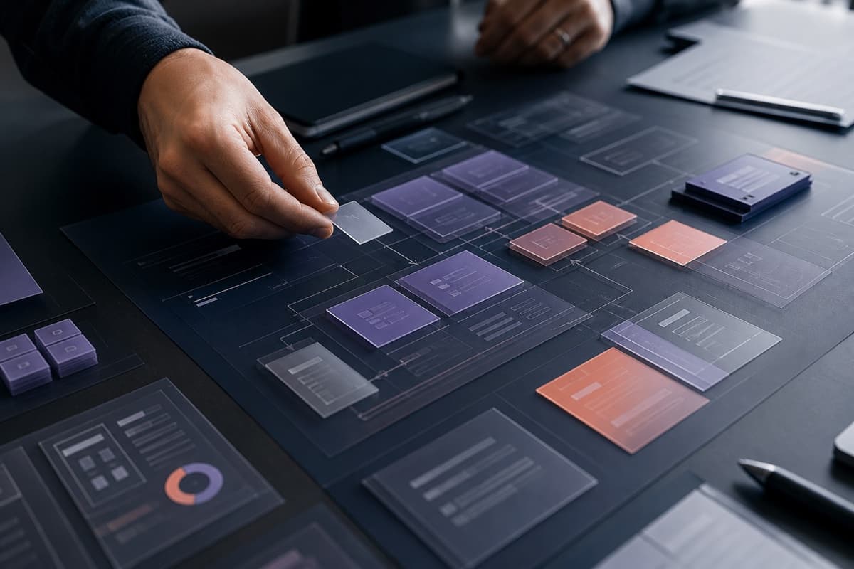 Custom software interface components being arranged around a connected business workflow