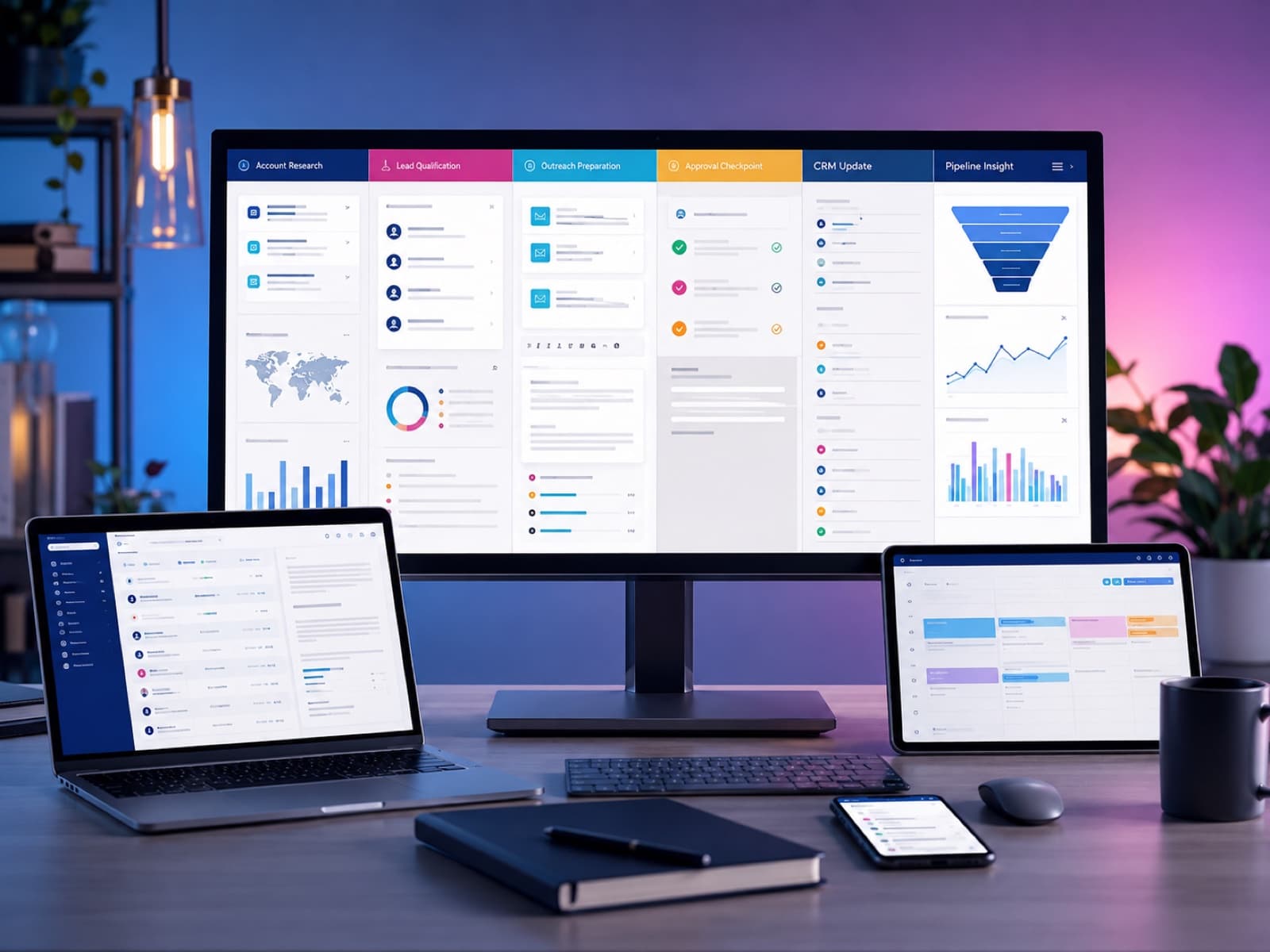 ai sales automation platform visual showing connected workflows, users, data, and integrations