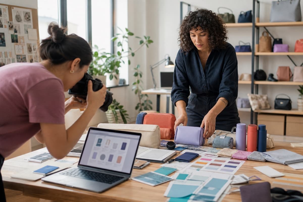 Content team organizing structured digital content, media, and publishing information in a managed workspace