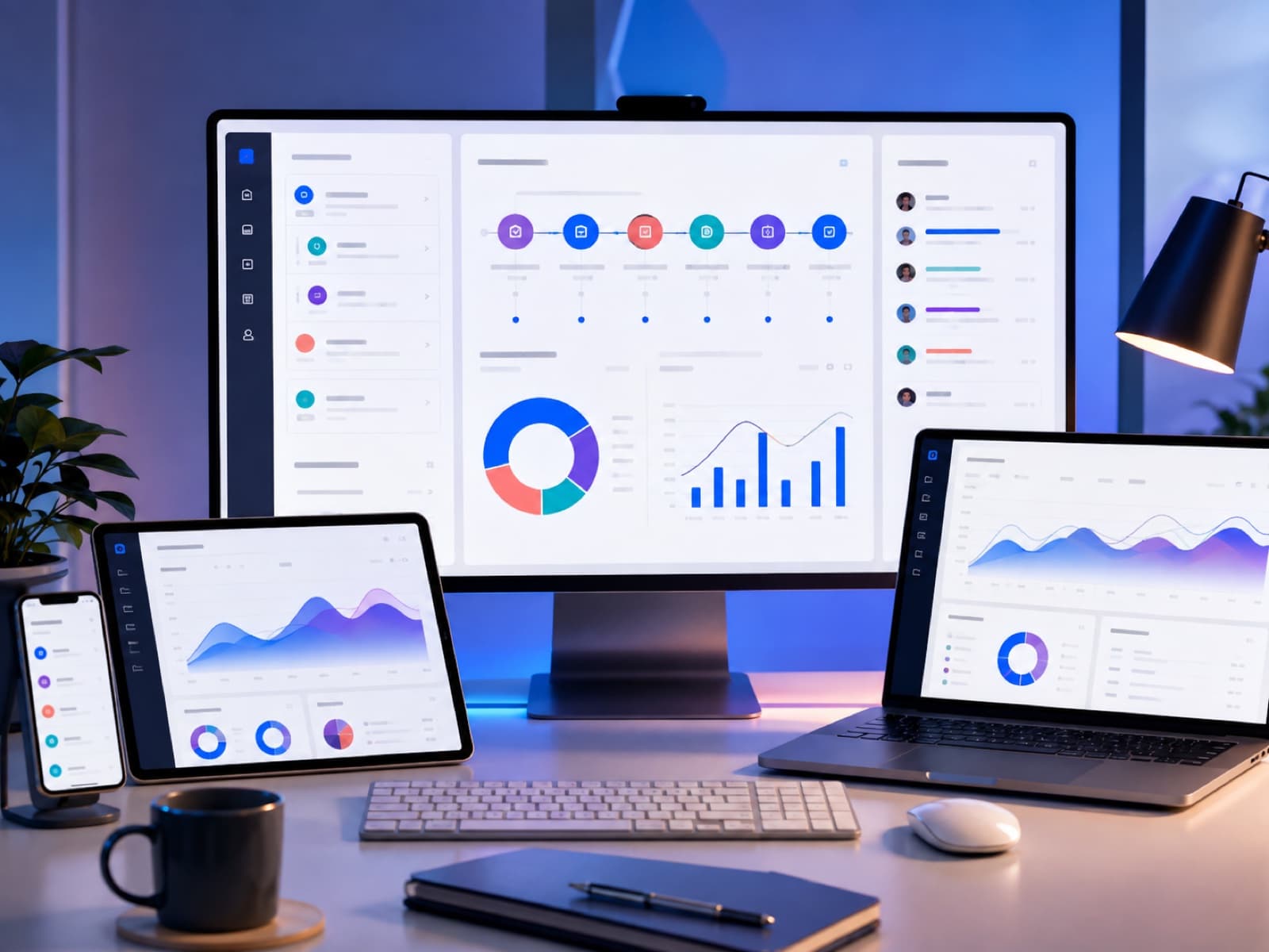 saas platform visual showing connected workflows, users, data, and integrations