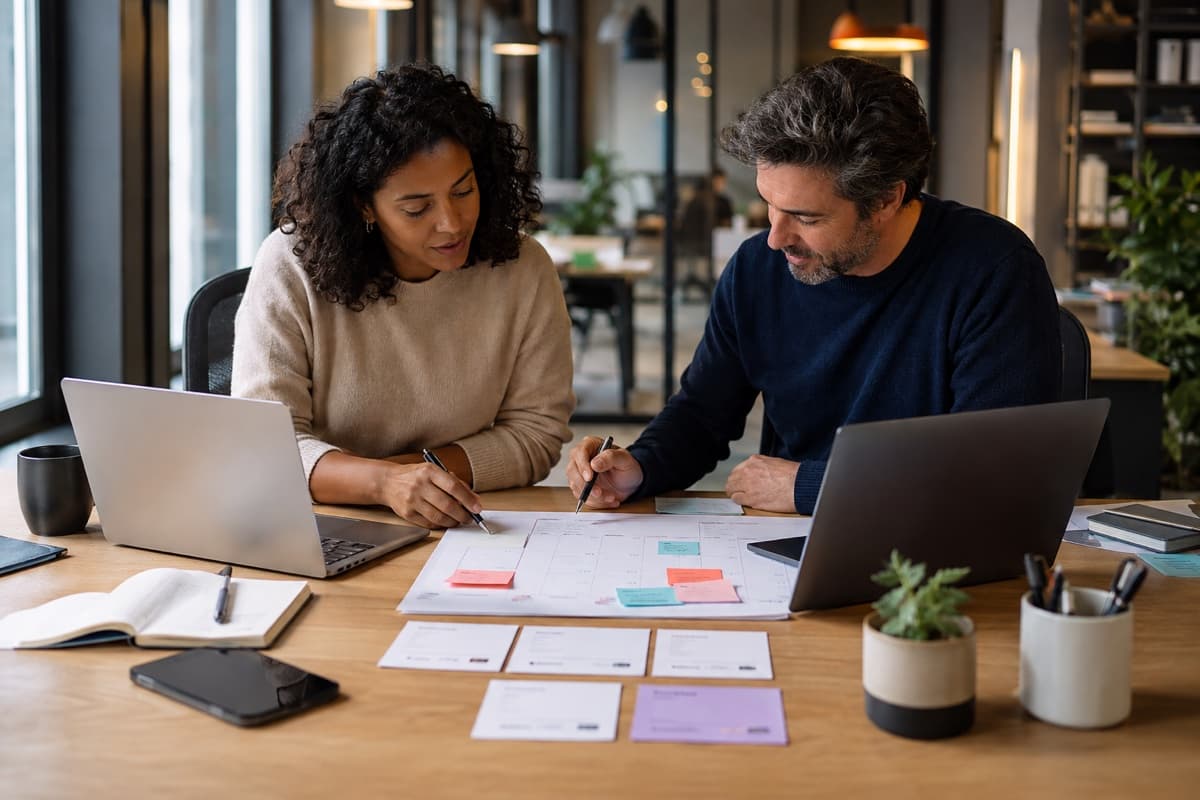 SaaS product team planning the collaborative workflows at the center of a subscription software platform