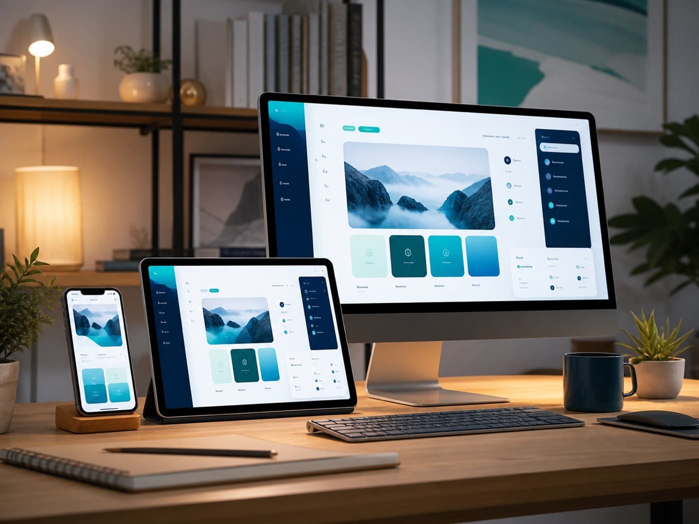 Flutter cross-platform interface displayed consistently across mobile, tablet, and desktop